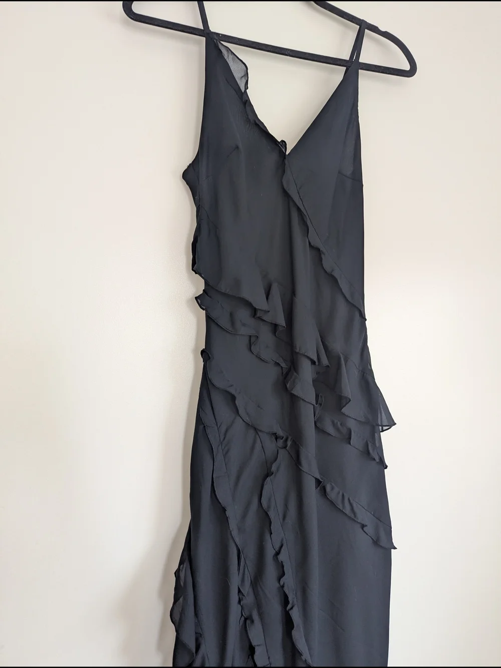 Abercrombie & Fitch Black Ruffle V-Neck Maxi Dress